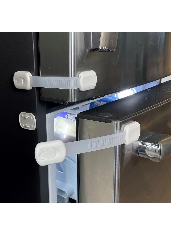 Vmaisi Baby Proofing Cabinet Locks - Childproofing Adjustable Multi Use Straps Latches for Drawers, Fridge, Dishwasher, Toilet Seat, Cupboard, Closet, Oven, Trash Can, Adhesive No Drilling (White) (4)
