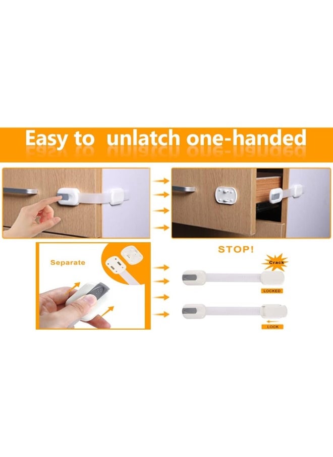 Vmaisi Baby Proofing Cabinet Locks - Childproofing Adjustable Multi Use Straps Latches for Drawers, Fridge, Dishwasher, Toilet Seat, Cupboard, Closet, Oven, Trash Can, Adhesive No Drilling (White) (4)