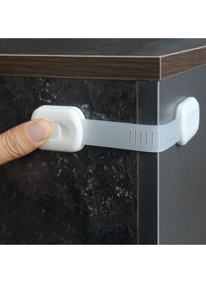 Vmaisi Baby Proofing Cabinet Locks - Childproofing Adjustable Multi Use Straps Latches for Drawers, Fridge, Dishwasher, Toilet Seat, Cupboard, Closet, Oven, Trash Can, Adhesive No Drilling (White) (4)