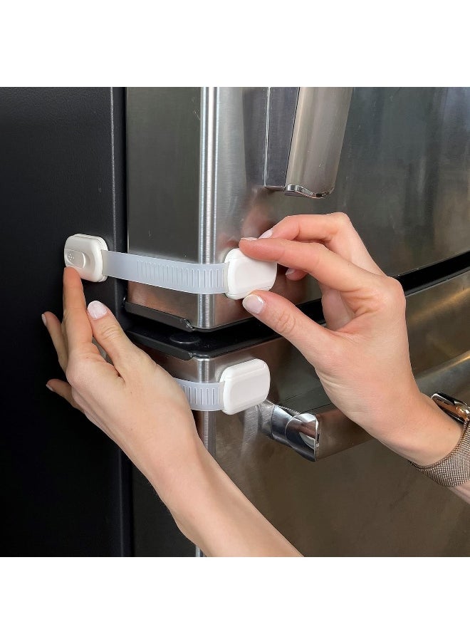 Vmaisi Baby Proofing Cabinet Locks - Childproofing Adjustable Multi Use Straps Latches for Drawers, Fridge, Dishwasher, Toilet Seat, Cupboard, Closet, Oven, Trash Can, Adhesive No Drilling (White) (4)