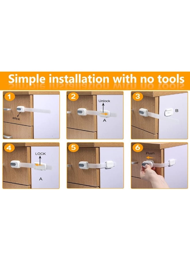 Vmaisi Baby Proofing Cabinet Locks - Childproofing Adjustable Multi Use Straps Latches for Drawers, Fridge, Dishwasher, Toilet Seat, Cupboard, Closet, Oven, Trash Can, Adhesive No Drilling (White) (4)