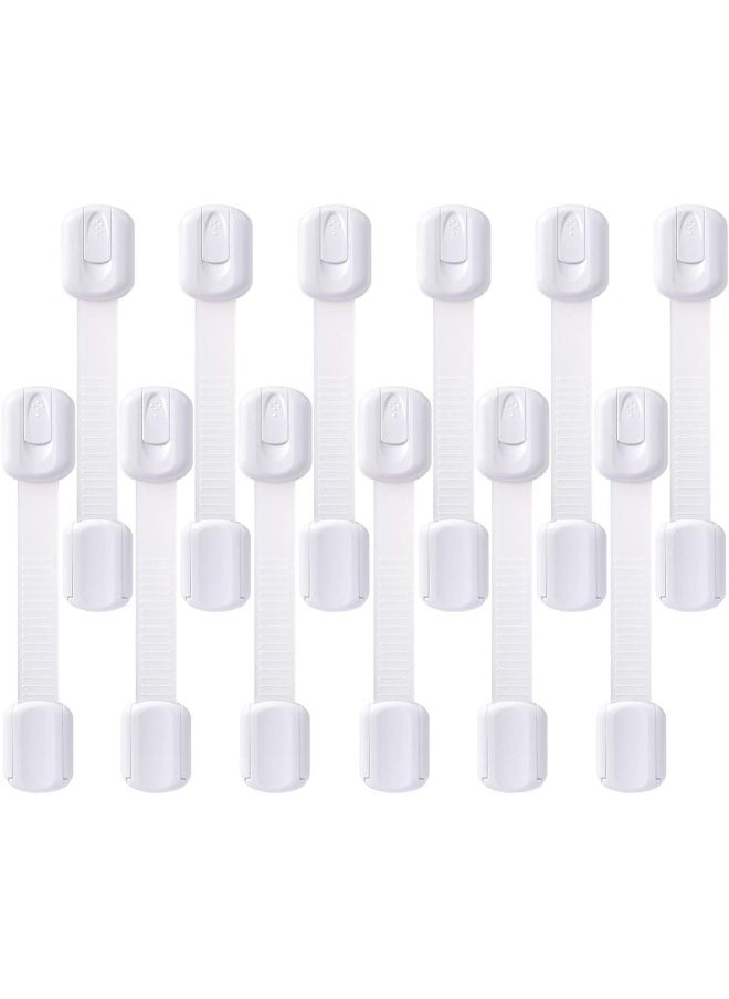 12 Pack Multi-Use Adhesive Straps Locks - Childproofing Baby Proofing Cabinet Latches for Drawers, Fridge, Dishwasher, Toilet Seat, Cupboard, Oven, Trash Can, No Drilling