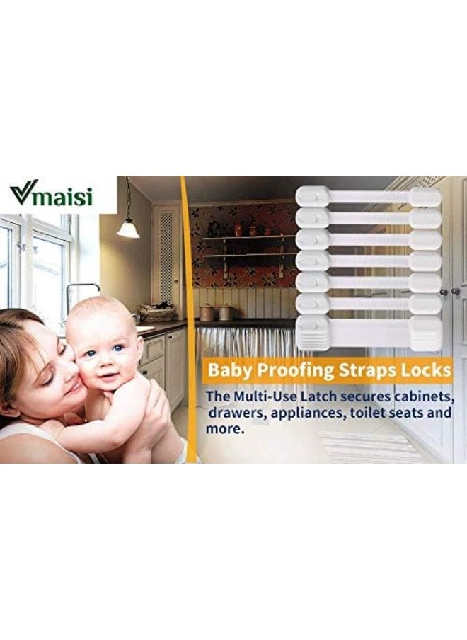 12 Pack Multi-Use Adhesive Straps Locks - Childproofing Baby Proofing Cabinet Latches for Drawers, Fridge, Dishwasher, Toilet Seat, Cupboard, Oven, Trash Can, No Drilling