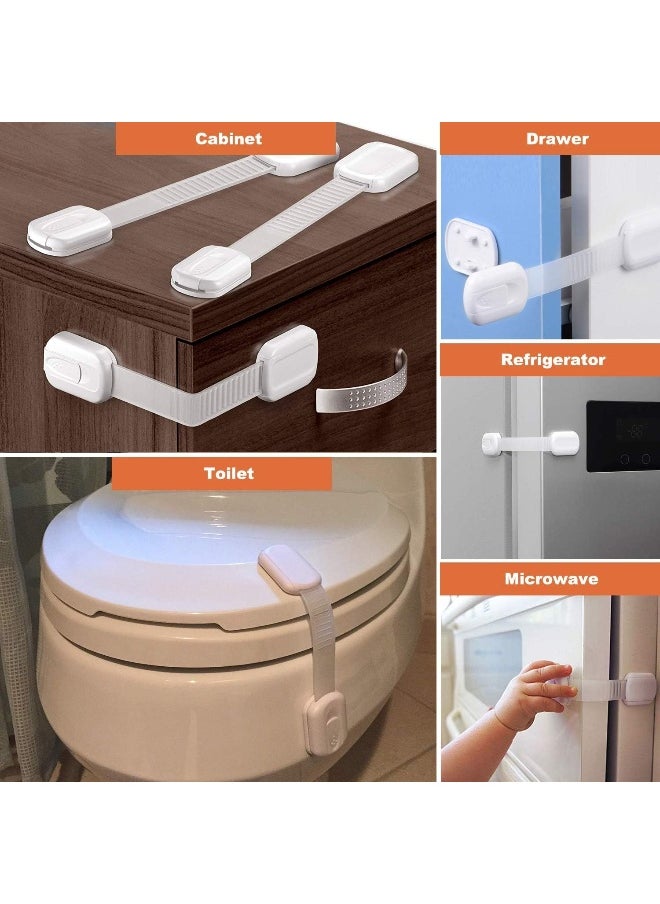 Vmaisi Baby Proofing Cabinet Locks - Childproofing Adjustable Multi Use Straps Latches for Drawers, Fridge, Dishwasher, Toilet Seat, Cupboard, Closet, Oven, Trash Can, Adhesive No Drilling (White) (20)