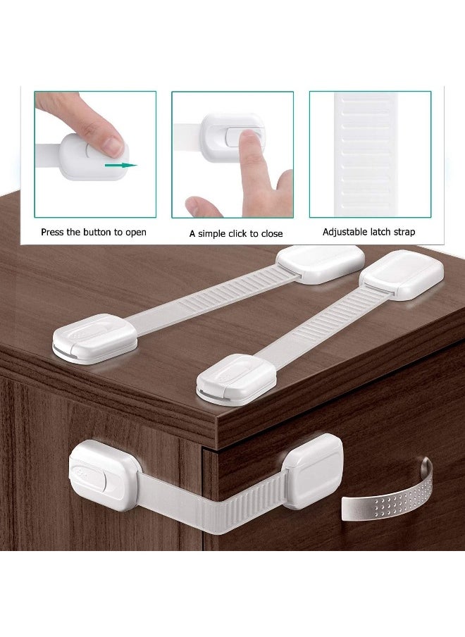 Vmaisi Baby Proofing Cabinet Locks - Childproofing Adjustable Multi Use Straps Latches for Drawers, Fridge, Dishwasher, Toilet Seat, Cupboard, Closet, Oven, Trash Can, Adhesive No Drilling (White) (20)