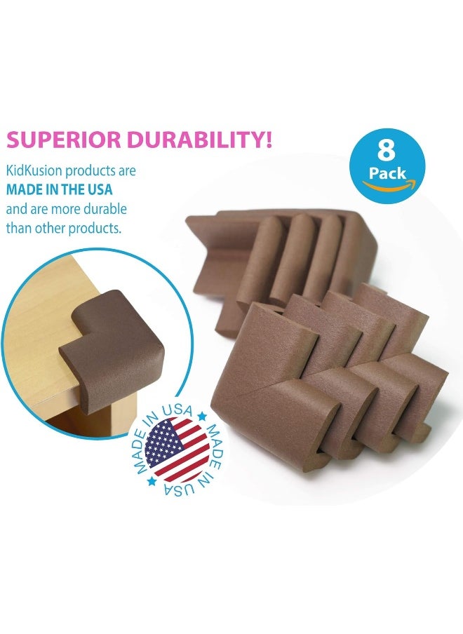 KidKusion Corner Cushion | Made in USA | Brown | 8 Pack | Furniture and Corner Protector