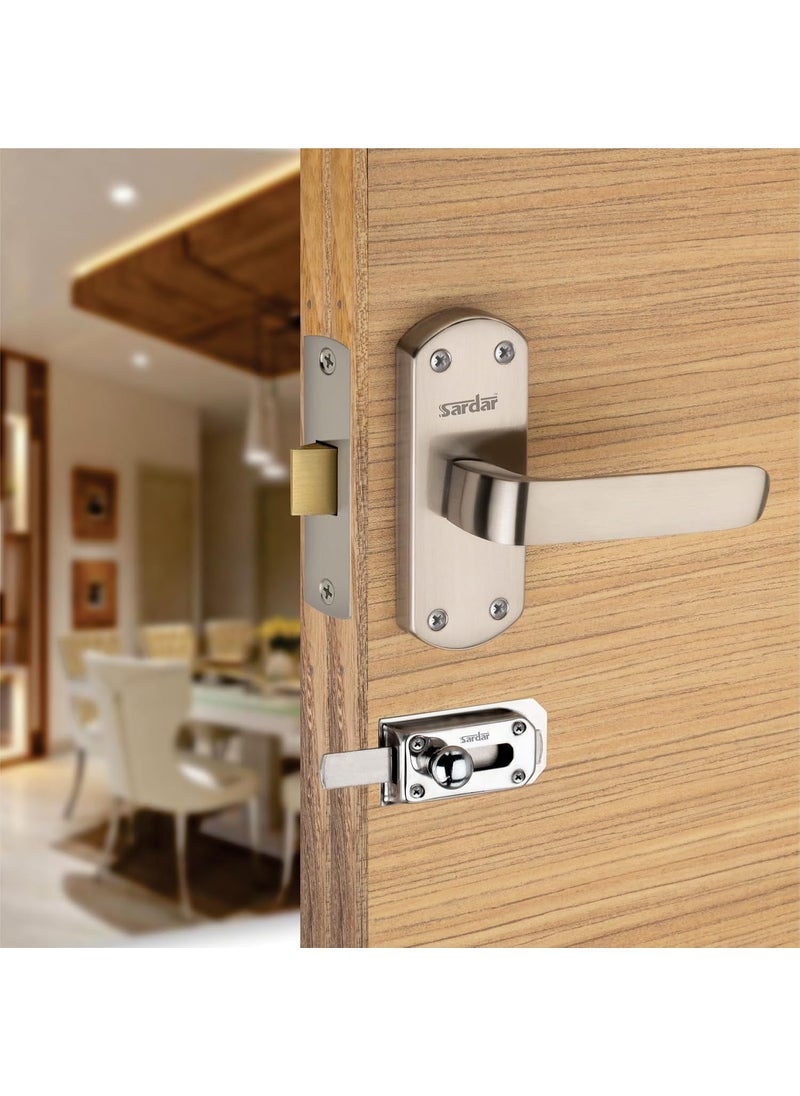 SARDAR 07 SS 5 Iron Bathroom Door Handle Set with Keyless Baby LatchTower BoltPush to Close Latch with Door Latch