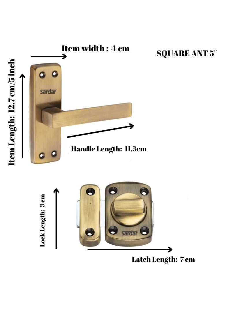 SARDAR Square 5 Antique Stainless Steel Bathroom Door Handle Set With Keyless Baby LatchTower BoltRotary Latch Pull Handle