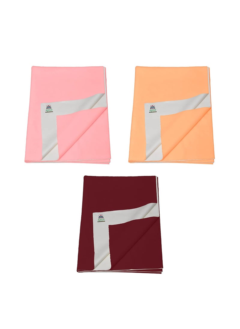 Pack of 3 Baby Bed Protector Reusable Soft Cotton 100 Waterproof High Absorbent Faster Dry Sheet Best for New Born Babies Toddler Children Medium 70X100CM PinkOrangeMaroon