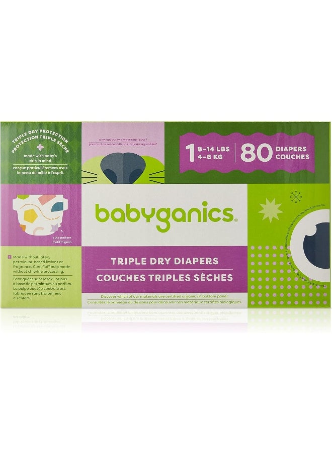 Babyganics Diapers, Size 1, 80 ct, Ultra Absorbent Diapers