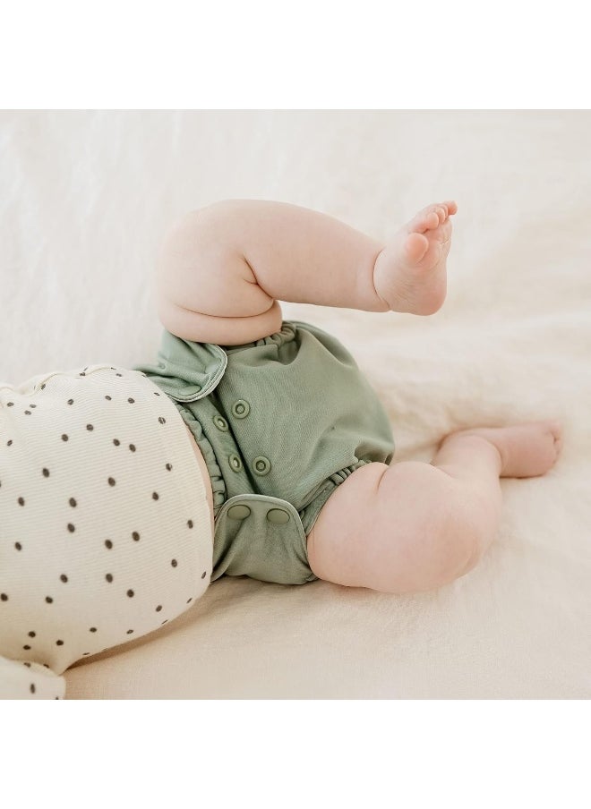 Esembly Cloth Diaper Bundle Set, 3 Organic Absorbent Inners and 1 Waterproof Recycled Diaper Cover, Reusable Washable Diapers with Snap Closure, Size 2 (18-35lbs), Aloe