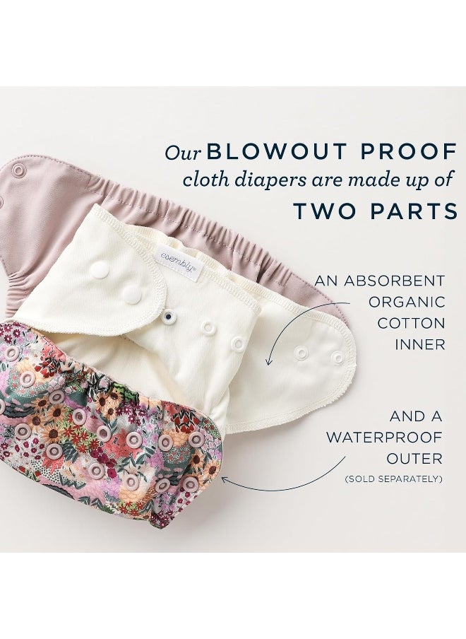 Esembly Cloth Diaper Bundle Set, 3 Organic Absorbent Inners and 1 Waterproof Recycled Diaper Cover, Reusable Washable Diapers with Snap Closure, Size 2 (18-35lbs), Aloe