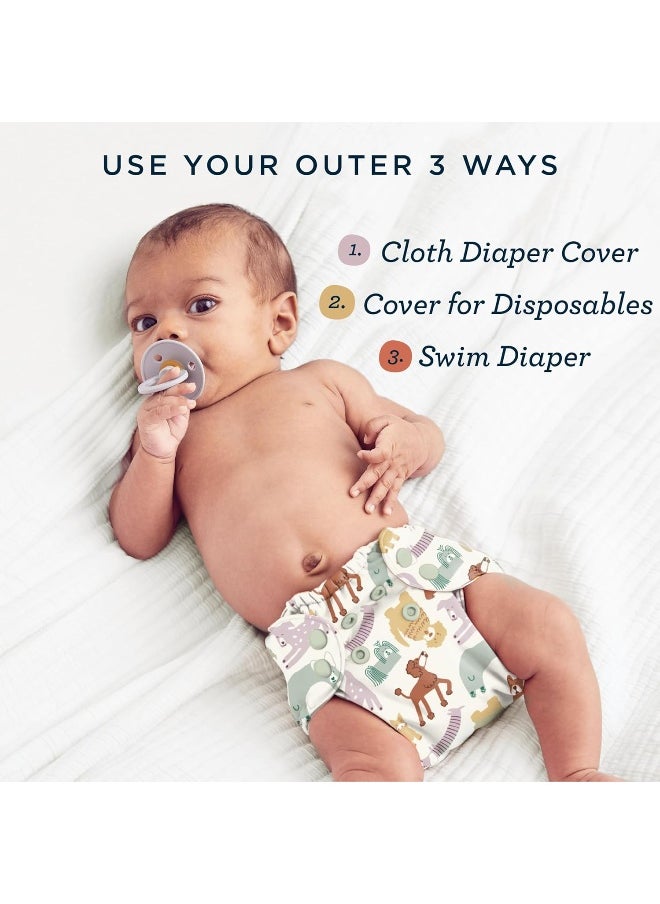 Esembly Cloth Diaper Bundle Set, 3 Organic Absorbent Inners and 1 Waterproof Recycled Diaper Cover, Reusable Washable Diapers with Snap Closure, Size 2 (18-35lbs), Aloe