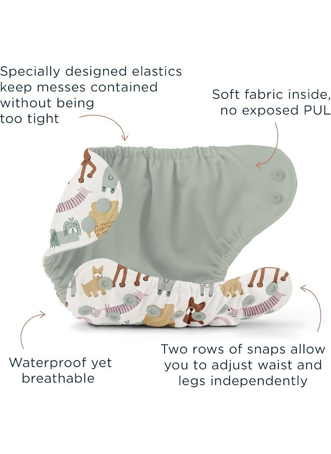 Esembly Cloth Diaper Bundle Set, 3 Organic Absorbent Inners and 1 Waterproof Recycled Diaper Cover, Reusable Washable Diapers with Snap Closure, Size 1 (7-17lbs), Off-Leash