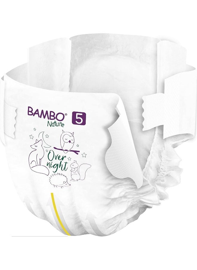 Bambo Nature Overnight Nappies, Eco-Labelled Nappies, Enhanced Leakage Protection For Dry Night’s Sleep, Secure & Comfortable Overnight Baby Nappies, Ultra Absorption, Size 5 Nappies (12-18g), 22PK