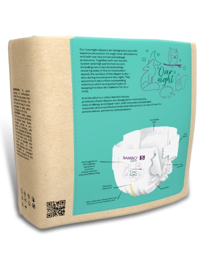 Bambo Nature Overnight Nappies, Eco-Labelled Nappies, Enhanced Leakage Protection For Dry Night’s Sleep, Secure & Comfortable Overnight Baby Nappies, Ultra Absorption, Size 5 Nappies (12-18g), 22PK