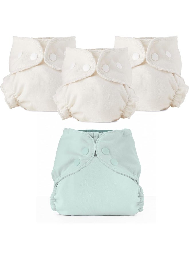 Esembly Cloth Diaper Bundle Set, 3 Organic Absorbent Inners and 1 Waterproof Diaper Cover, Blowout-Proof Reusable Washable Diapers with Snap Closure, Size 1 (7-17lbs), Mist