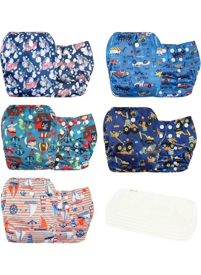 wegreeco Washable Reusable Baby Cloth Pocket Diapers 5 Pack + 5 Bamboo Inserts