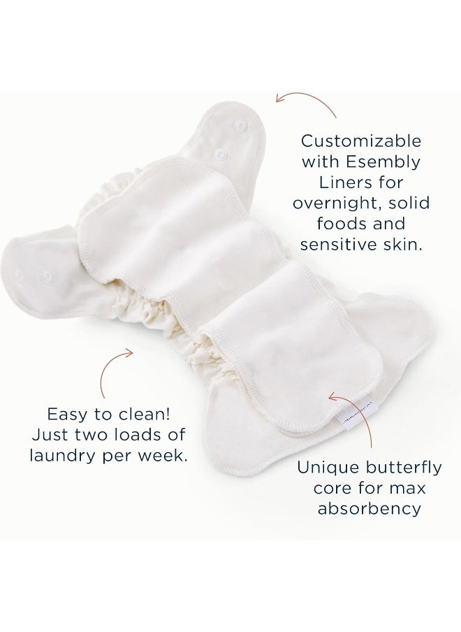 Esembly Cloth Diaper Inner, Trim-Fitting, Certified Organic Cotton, Reusable and Absorbent Leak-Proof Inserts with Snap Closure for Eco-Friendly Diapering, 3-Pack, Size 2 (18-35lbs)