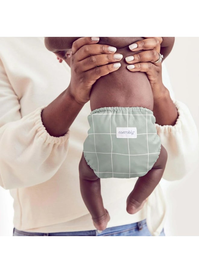 Esembly Cloth Diaper Bundle Set, 3 Organic Absorbent Inners and 1 Waterproof Recycled Diaper Cover, Reusable Washable Diapers with Snap Closure, Size 1 (7-17lbs), Lattice