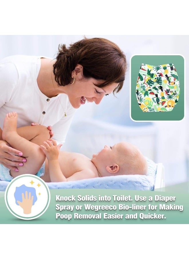 Wegreeco Washable Reusable Baby Cloth Pocket Diapers 6 Pack + 6 Rayon Made from Bamboo Inserts (with 1 Wet Bag, Fruits, Animals)