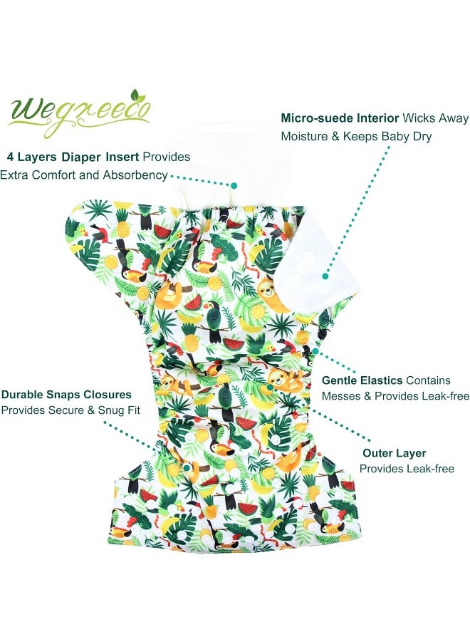 Wegreeco Washable Reusable Baby Cloth Pocket Diapers 6 Pack + 6 Rayon Made from Bamboo Inserts (with 1 Wet Bag, Fruits, Animals)