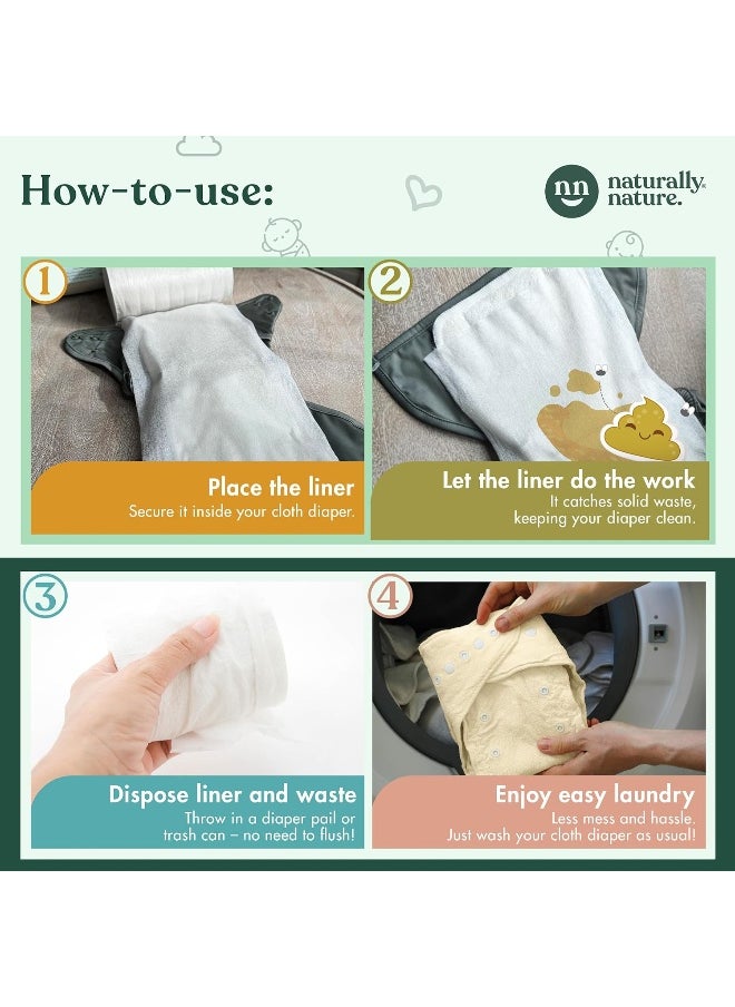 Naturally Nature Disposable Cloth Diaper Liners, Unscented, Fragrance-Free, Chlorine Free Diaper Inserts - 400 Count - (4 Rolls, 100 Sheets per Roll)