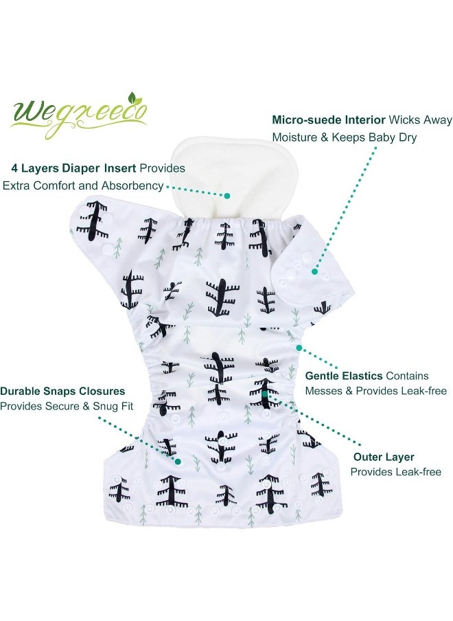 Wegreeco Washable Reusable Baby Cloth Pocket Diapers 6 Pack + 6 Bamboo Inserts (with 1 Wet Bag, Forest, Animals) one Size