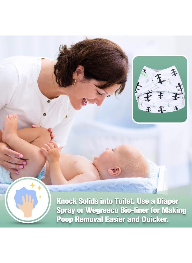 Wegreeco Washable Reusable Baby Cloth Pocket Diapers 6 Pack + 6 Bamboo Inserts (with 1 Wet Bag, Forest, Animals) one Size