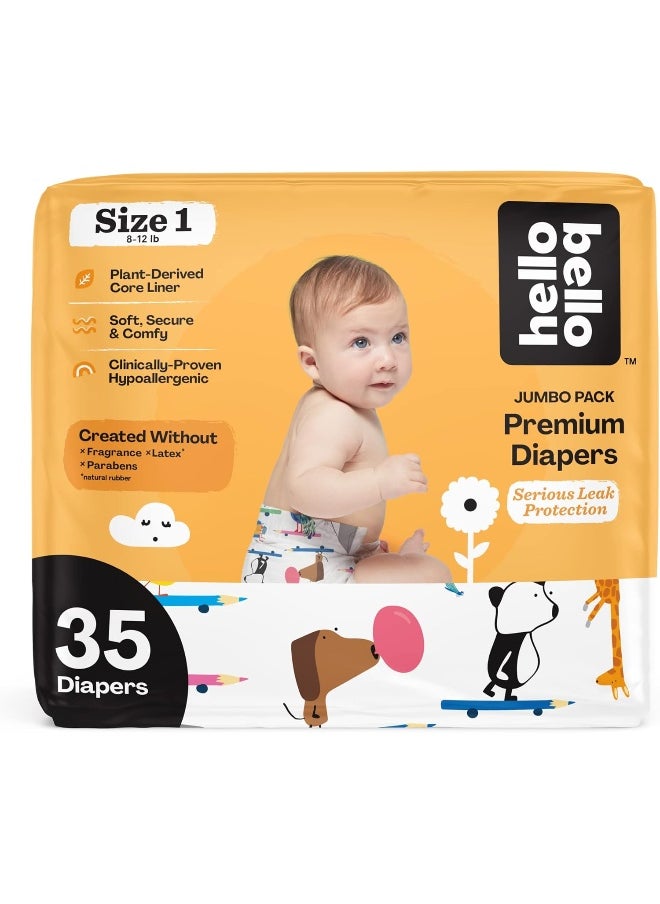 Hello Bello Premium Baby Diapers, Affordable Hypoallergenic and Eco-Friendly Absorbent Diapers for Babies and Kids, Size 1, Teachers Pet Design, 35 Count