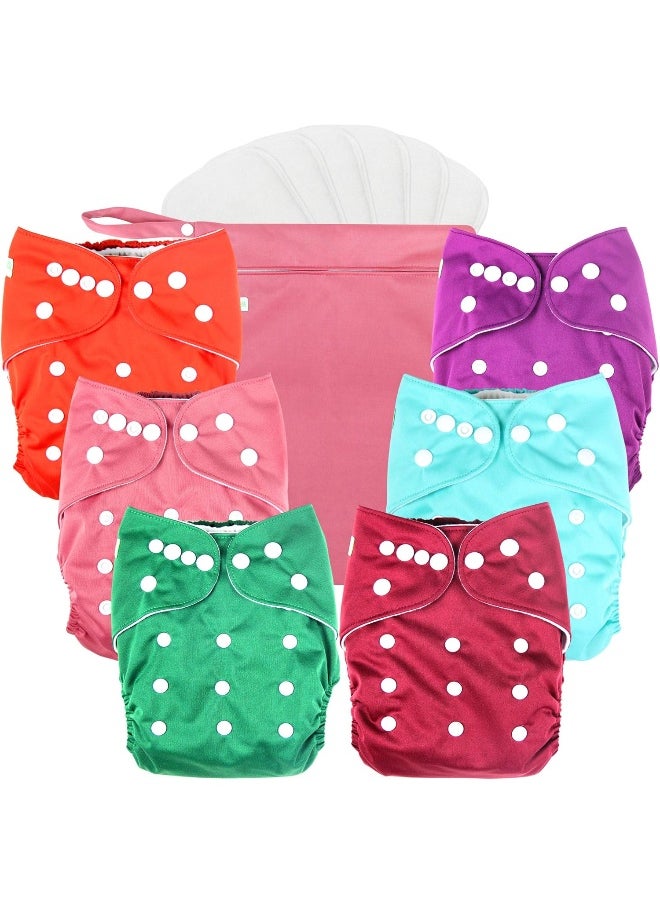 wegreeco Washable Reusable Baby Cloth Pocket Diapers 6 Pack + 6 Rayon Made from Bamboo Inserts (with 1 Wet Bag, Girl Prints 02)