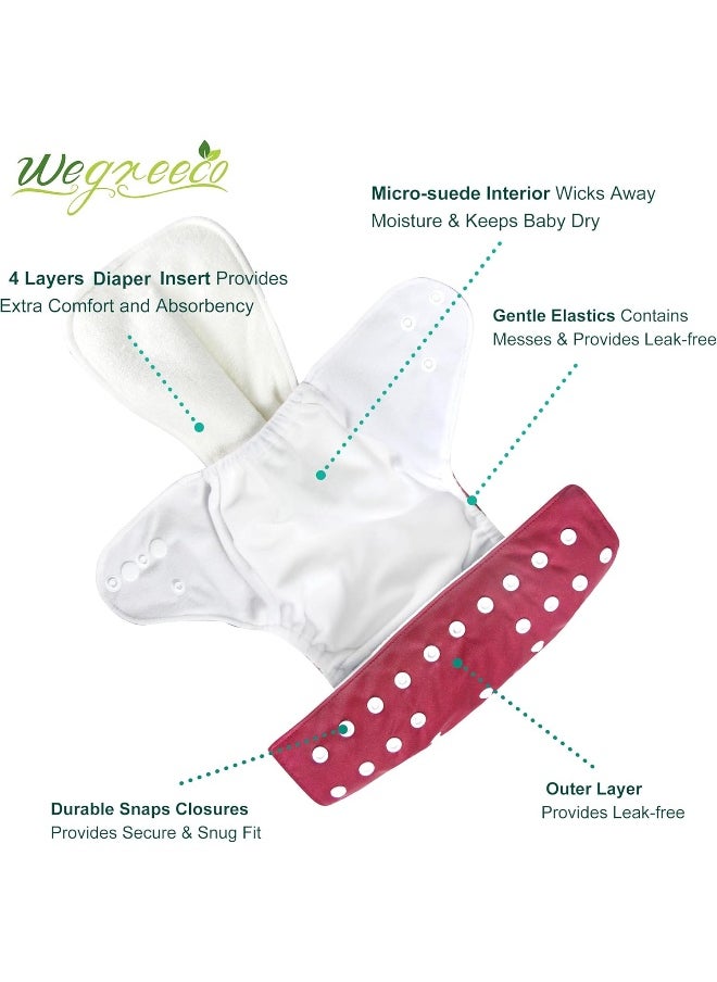 wegreeco Washable Reusable Baby Cloth Pocket Diapers 6 Pack + 6 Rayon Made from Bamboo Inserts (with 1 Wet Bag, Girl Prints 02)
