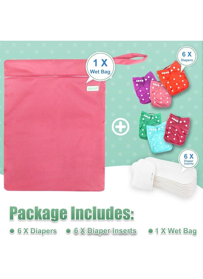 wegreeco Washable Reusable Baby Cloth Pocket Diapers 6 Pack + 6 Rayon Made from Bamboo Inserts (with 1 Wet Bag, Girl Prints 02)