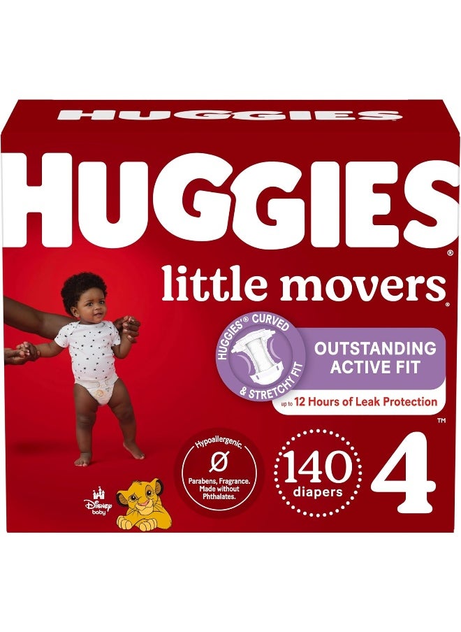 Huggies Size 4 Diapers, Little Movers Baby Diapers, Size 4 (22-37 lbs), 140 Ct (2 Packs of 70)