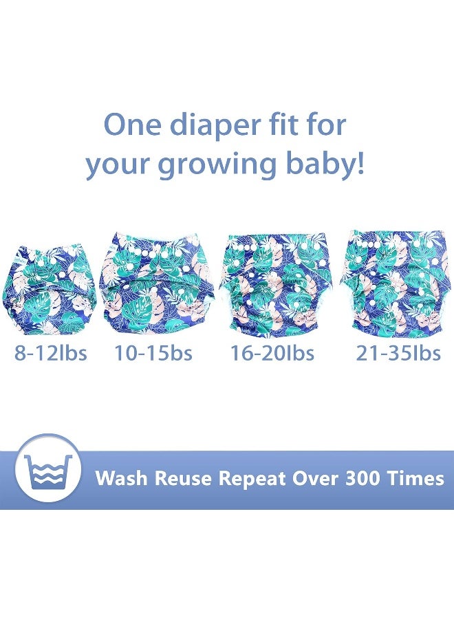 Leekalos Cloth Diapers Reusable for Boys and Girls, Baby Diaper Cloth with Bamboo Inserts & Wet Bag (Floral) One Size