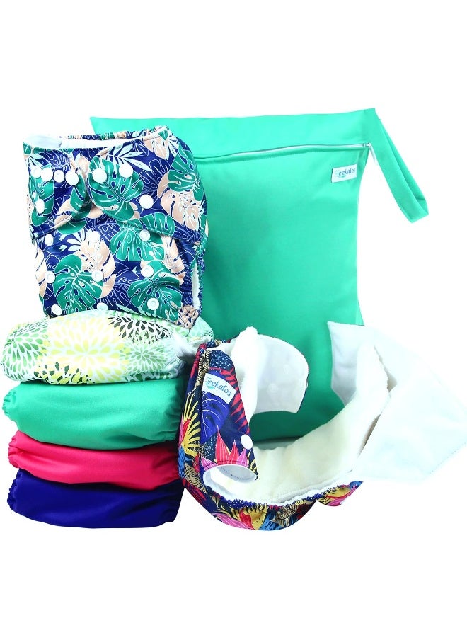 Leekalos Cloth Diapers Reusable for Boys and Girls, Baby Diaper Cloth with Bamboo Inserts & Wet Bag (Floral) One Size