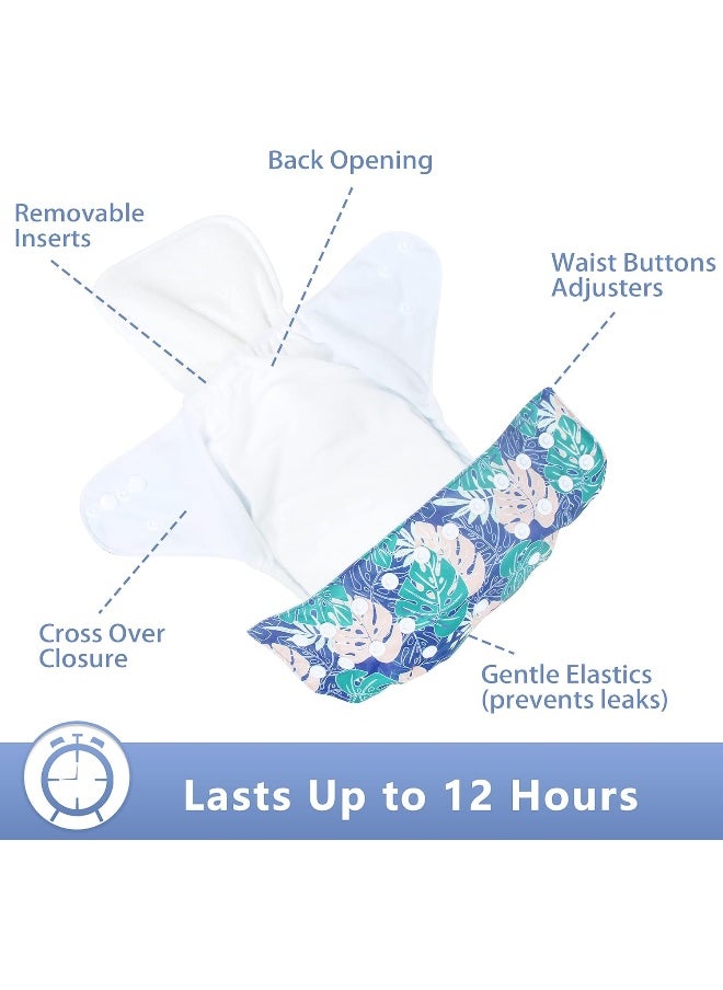 Leekalos Cloth Diapers Reusable for Boys and Girls, Baby Diaper Cloth with Bamboo Inserts & Wet Bag (Floral) One Size