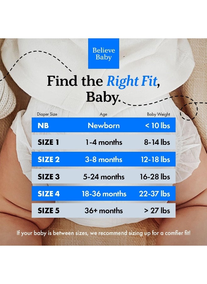 Believe Diapers Size 5 (>27 Lbs) Viscose Bamboo Diapers 25 Count - Natural Baby Diaper, Chemical Free and Fragrance Free Natural Diaper for Sensitive Skin, Super Absorbent with Leak Protection