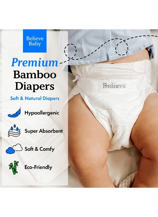 Believe Diapers Size 5 (>27 Lbs) Viscose Bamboo Diapers 25 Count - Natural Baby Diaper, Chemical Free and Fragrance Free Natural Diaper for Sensitive Skin, Super Absorbent with Leak Protection