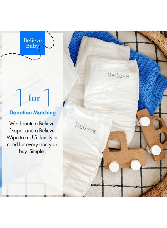 Believe Diapers Size 5 (>27 Lbs) Viscose Bamboo Diapers 25 Count - Natural Baby Diaper, Chemical Free and Fragrance Free Natural Diaper for Sensitive Skin, Super Absorbent with Leak Protection