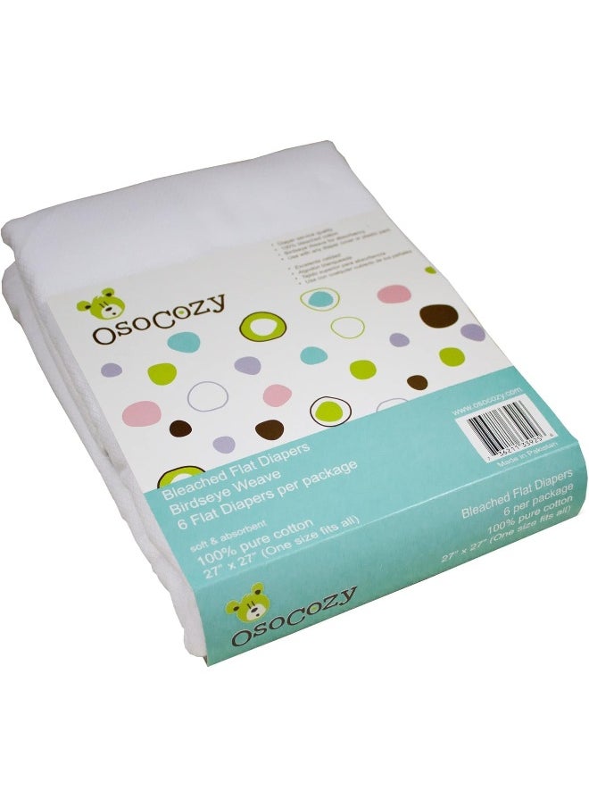 OsoCozy 6 Pack Birdseye Flat Bleached Diapers