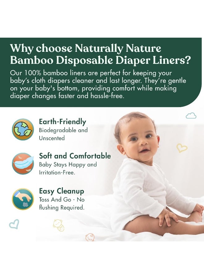 Naturally Nature Disposable Cloth Diaper Liners, Unscented, Fragrance-Free, Chlorine Free Diaper Inserts - 200 Count - (2 Rolls, 100 Sheets per Roll)