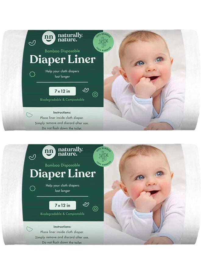 Naturally Nature Disposable Cloth Diaper Liners, Unscented, Fragrance-Free, Chlorine Free Diaper Inserts - 200 Count - (2 Rolls, 100 Sheets per Roll)