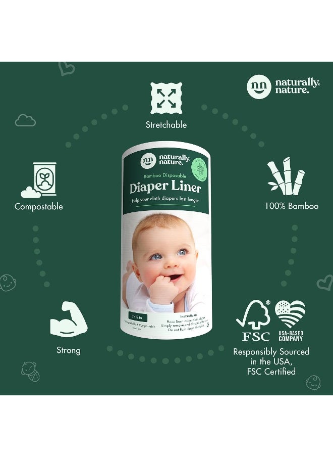 Naturally Nature Disposable Cloth Diaper Liners, Unscented, Fragrance-Free, Chlorine Free Diaper Inserts - 200 Count - (2 Rolls, 100 Sheets per Roll)