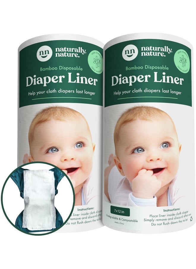 Naturally Nature Disposable Cloth Diaper Liners, Unscented, Fragrance-Free, Chlorine Free Diaper Inserts - 200 Count - (2 Rolls, 100 Sheets per Roll)