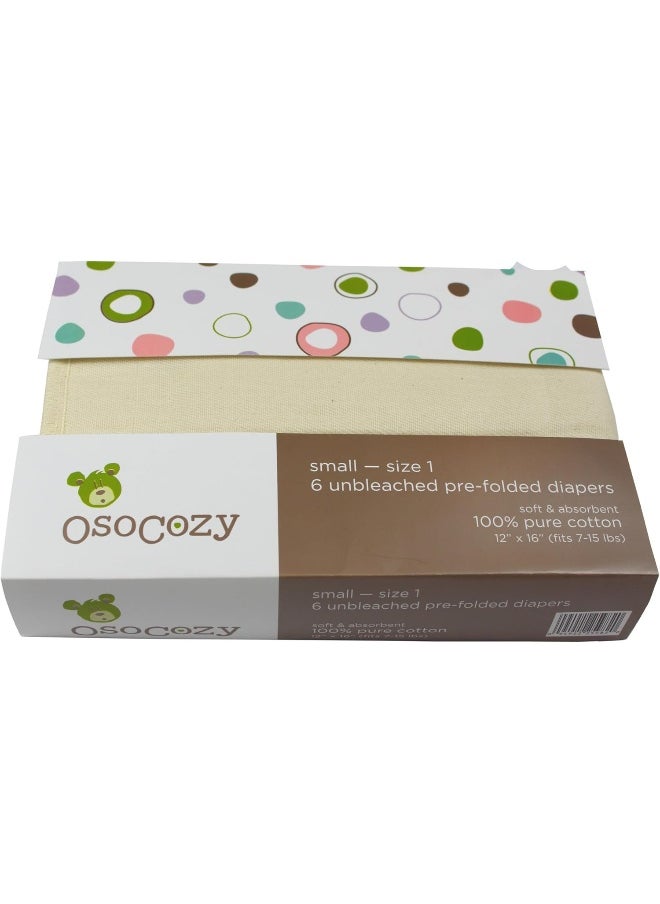 OsoCozy Prefolds Unbleached Cloth Baby Diapers, Size 1 (7-15 lbs), 6 Pack, Soft, Absorbent and Durable 100% Natural Cotton