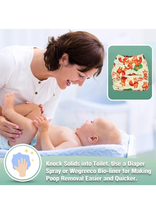 Wegreeco Washable Reusable Baby Cloth Pocket Diapers 6 Pack + 6 Bamboo Inserts (with 1 Wet Bag, Neutral Prints)