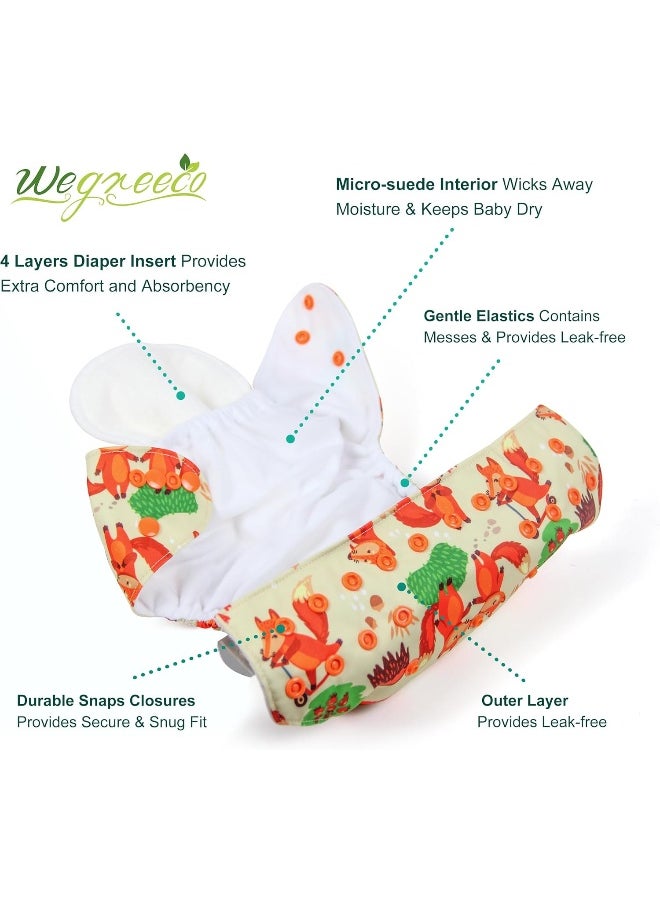 Wegreeco Washable Reusable Baby Cloth Pocket Diapers 6 Pack + 6 Bamboo Inserts (with 1 Wet Bag, Neutral Prints)