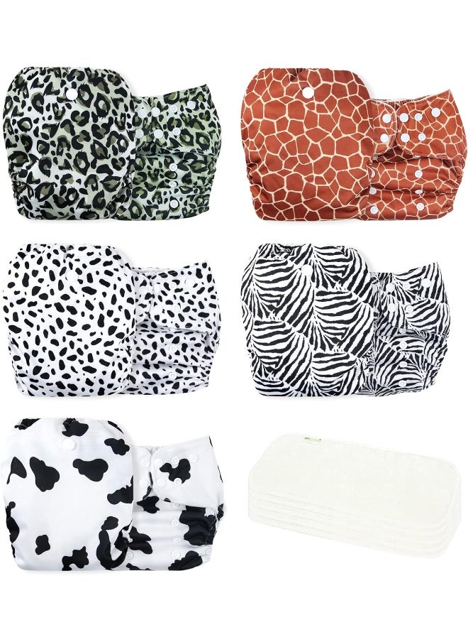 wegreeco Washable Reusable Baby Cloth Pocket Diapers 5 Pack + 5 Rayon Made from Bamboo Inserts (Animal Party)