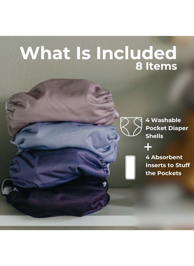 Nora's Nursery Amethyst 4-Pack Cloth Pocket Diapers with 4 Inserts